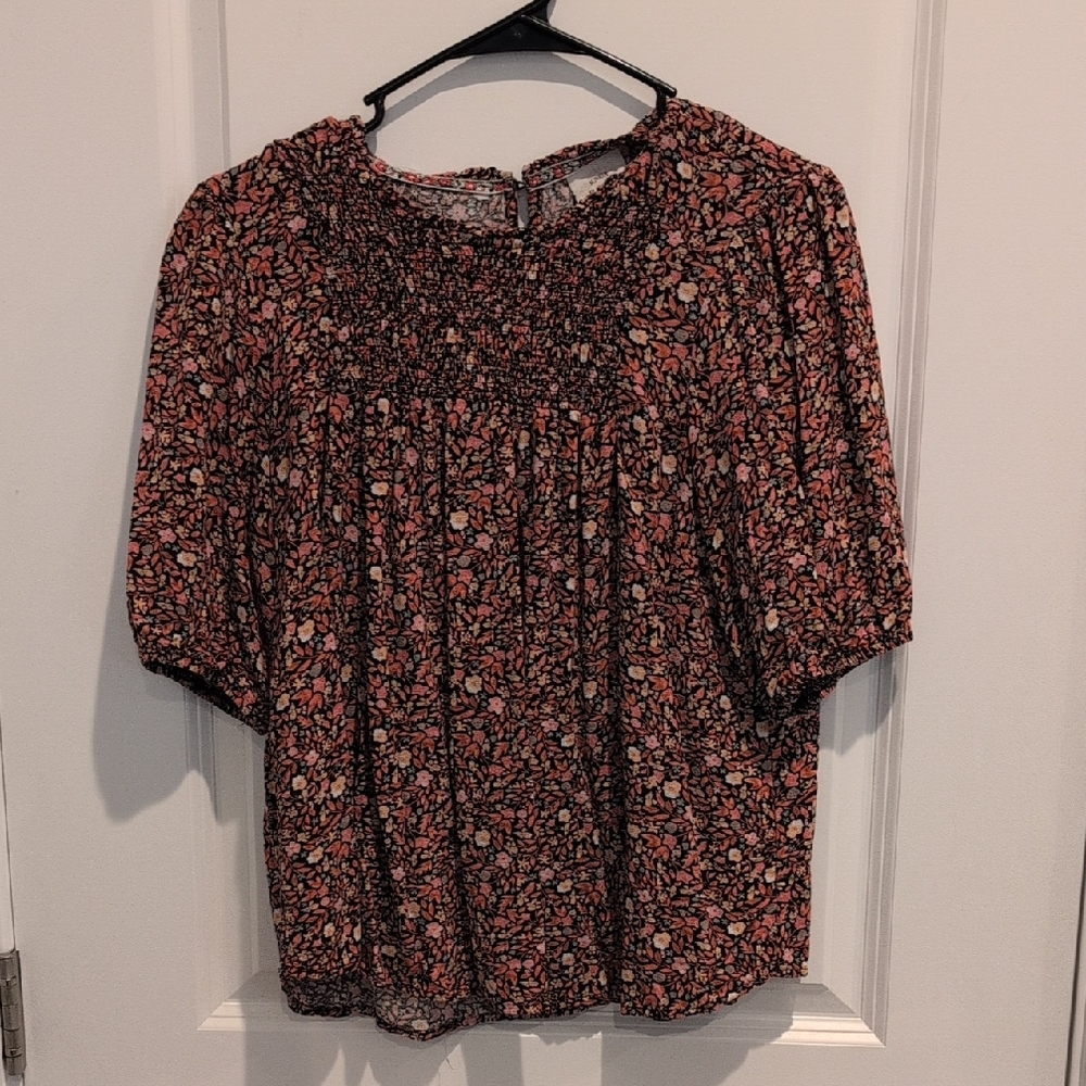 Knox Rose Black and Pink Floral Blouse